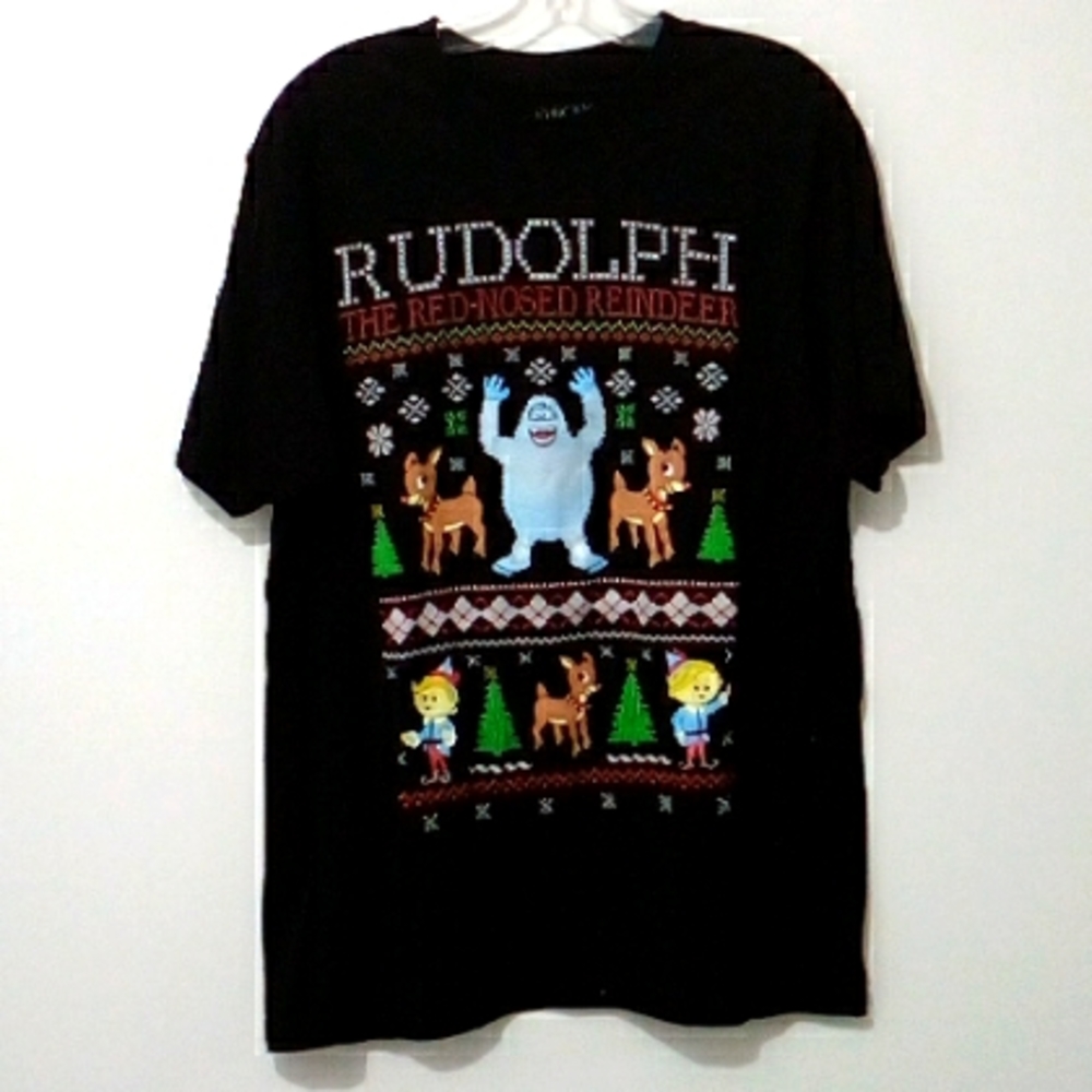 Rudolph the Red Nosed Reindeer black Christmas t-shirt